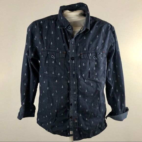 3/$25 PAPER DENIM & CLOTH BLUE NAUTICAL ANCHOR BUTTON DOWN SHIRT 8 - Picture 2 of 10